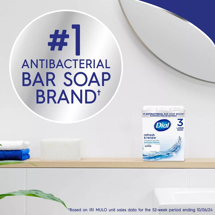 Dial Refresh & Renew White Antibacterial Deodorant Bar Soap 4 oz - 3 Ct - 12 Pack