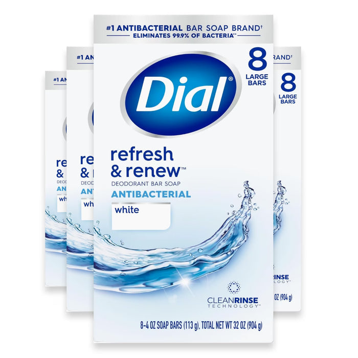 Dial White Antibacterial Deodorant Bar Soap 4 oz - 8 Ct - 4 Pack