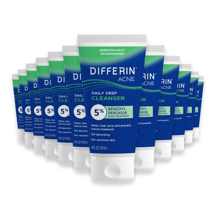 Differin Daily Deep Acne Face Wash Cleanser with Benzoyl Peroxide Unscented - 4 oz - 12 Pack