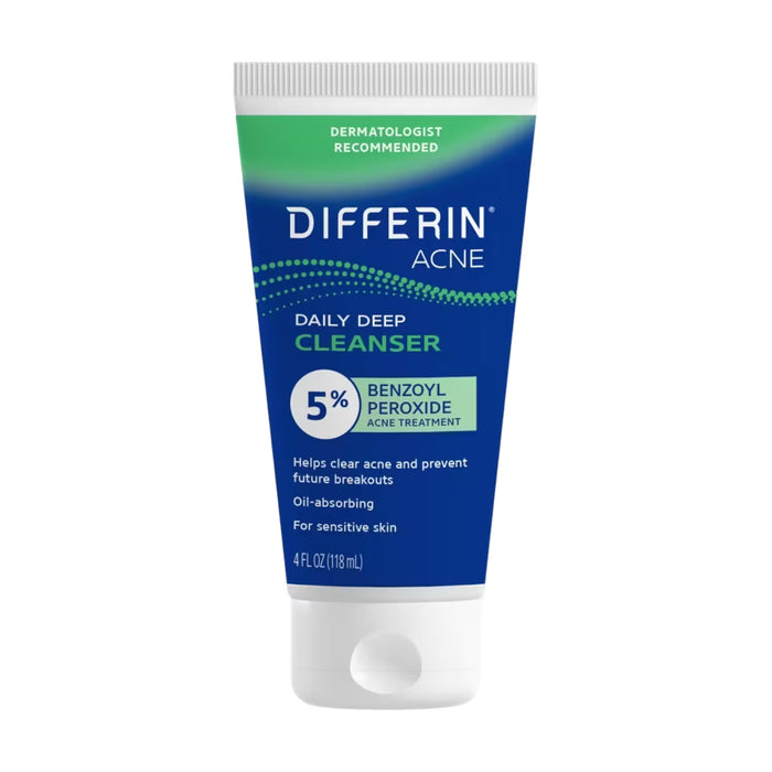 Differin Daily Deep Acne Face Wash Cleanser with Benzoyl Peroxide Unscented - 4 oz - 12 Pack