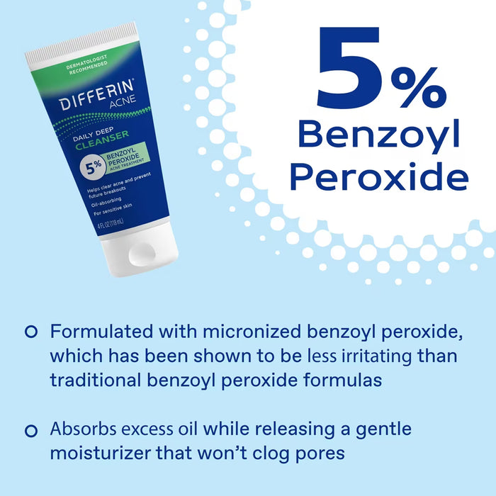 Differin Daily Deep Acne Face Wash Cleanser with Benzoyl Peroxide Unscented - 4 oz - 12 Pack
