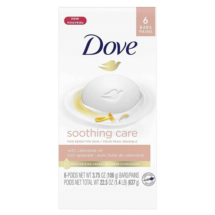 Dove - Soothing Care Moisturizing Beauty Bar For Sensitive Skin  3.75 OZ  - 6 Pack - OPEN BOX