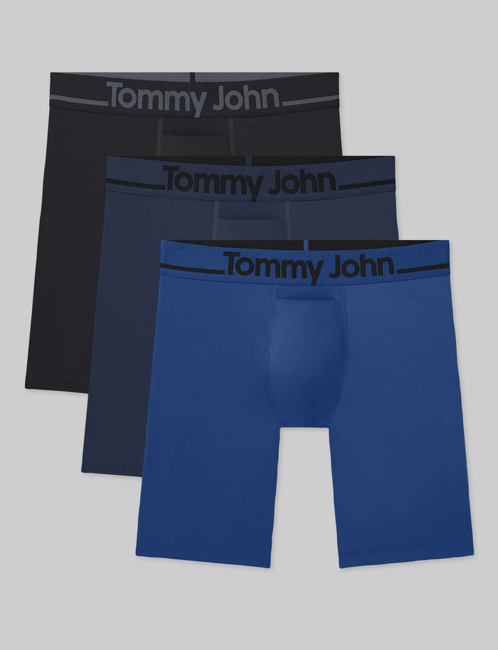 DriComfort® Geo 365 Boxer Brief 8" (3-Pack)::Black/Dress Blues/Blue Quartz