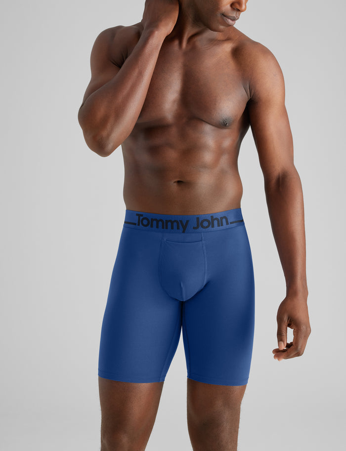 DriComfort® Geo 365 Boxer Brief 8" (3-Pack)::Black/Dress Blues/Blue Quartz