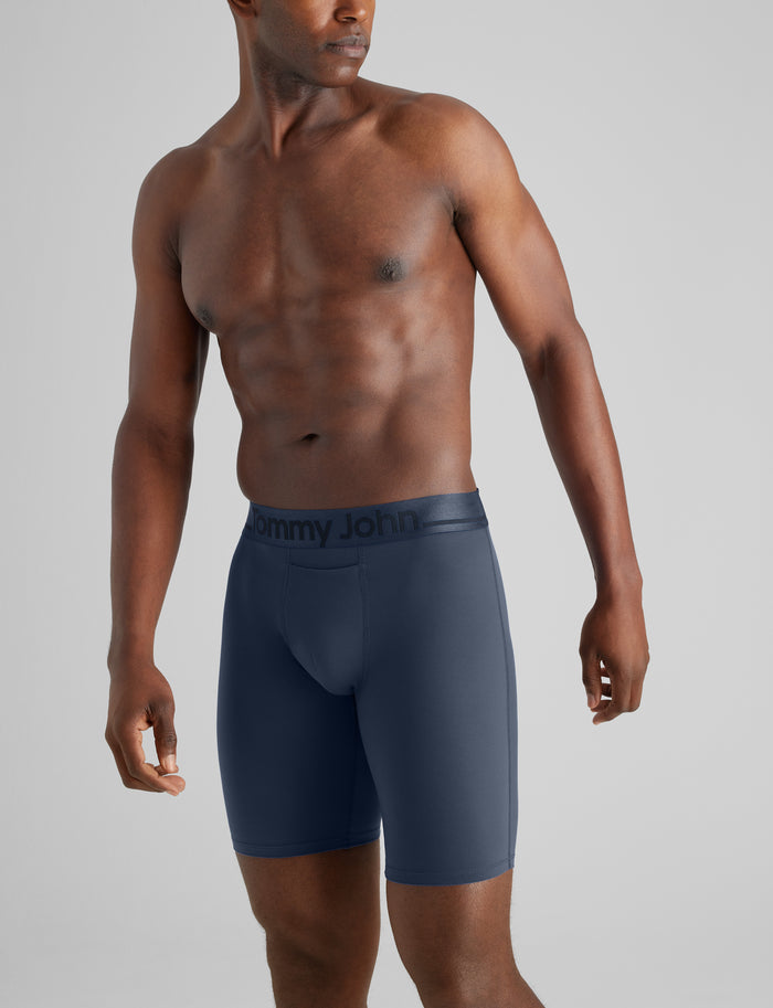 DriComfort® Geo 365 Boxer Brief 8" (3-Pack)::Black/Dress Blues/Blue Quartz
