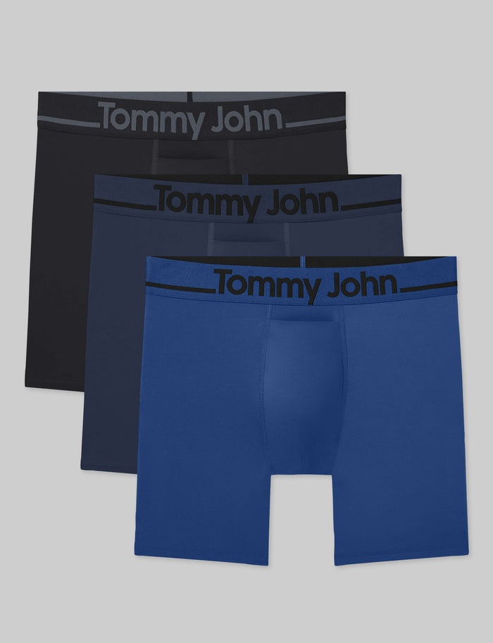 DriComfort® Geo 365 Mid-Length Boxer Brief 6" (3-Pack)::Black/Dress Blues/Blue Quartz