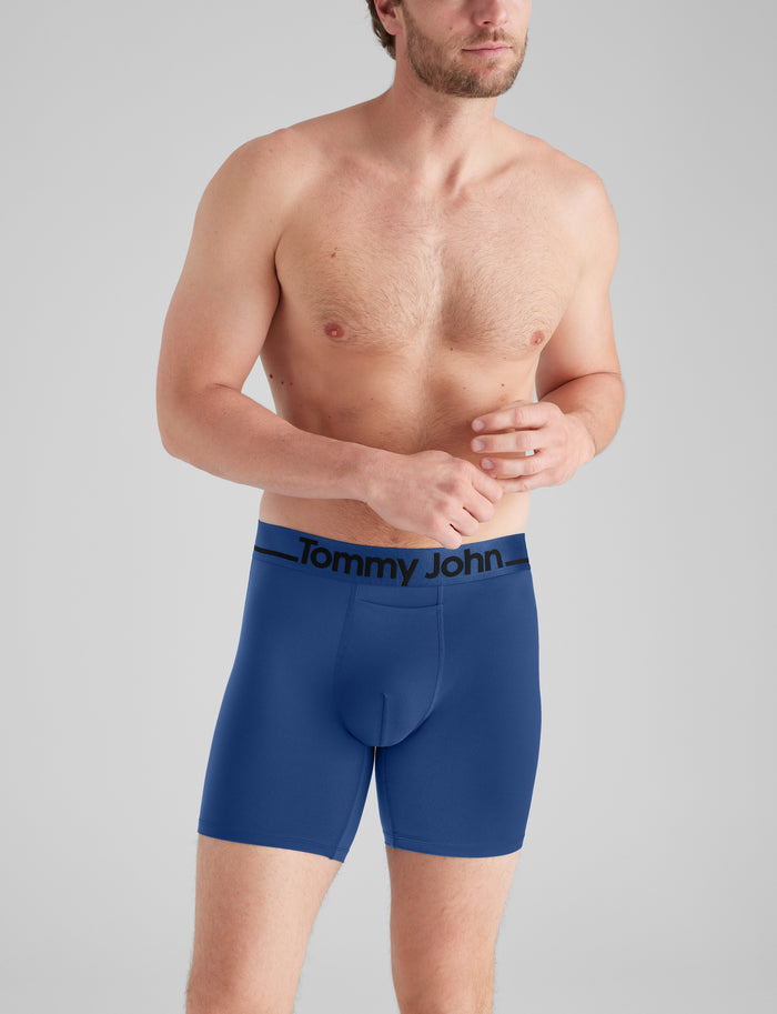 DriComfort® Geo 365 Mid-Length Boxer Brief 6" (3-Pack)::Black/Dress Blues/Blue Quartz