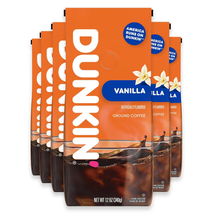 Dunkin' French Vanilla Flavored Ground Coffee - 12 oz - 6 Pack
