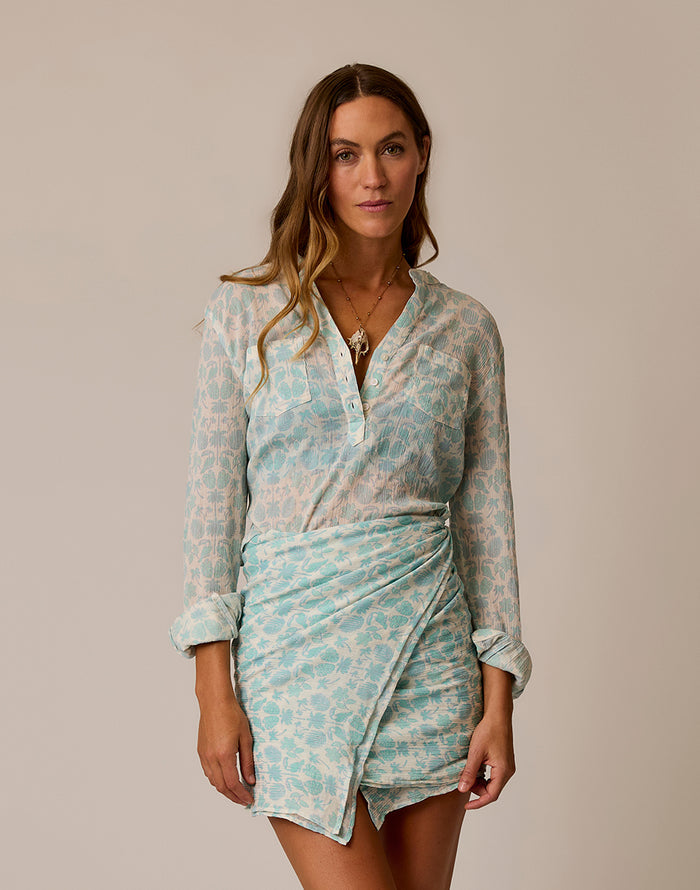 Dylan Gauze Shirt: Cloud Maitai