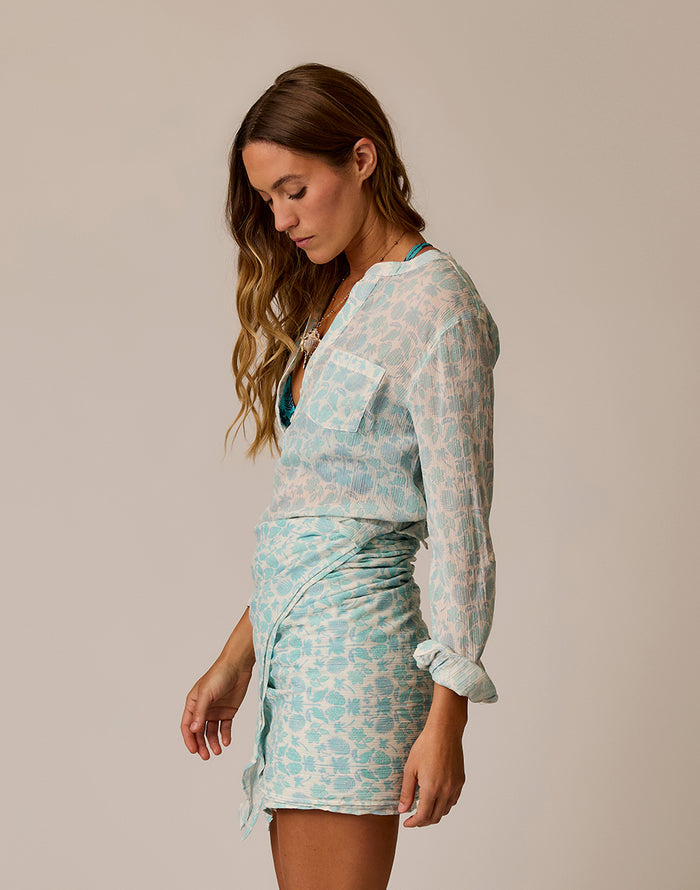 Dylan Gauze Shirt: Cloud Maitai