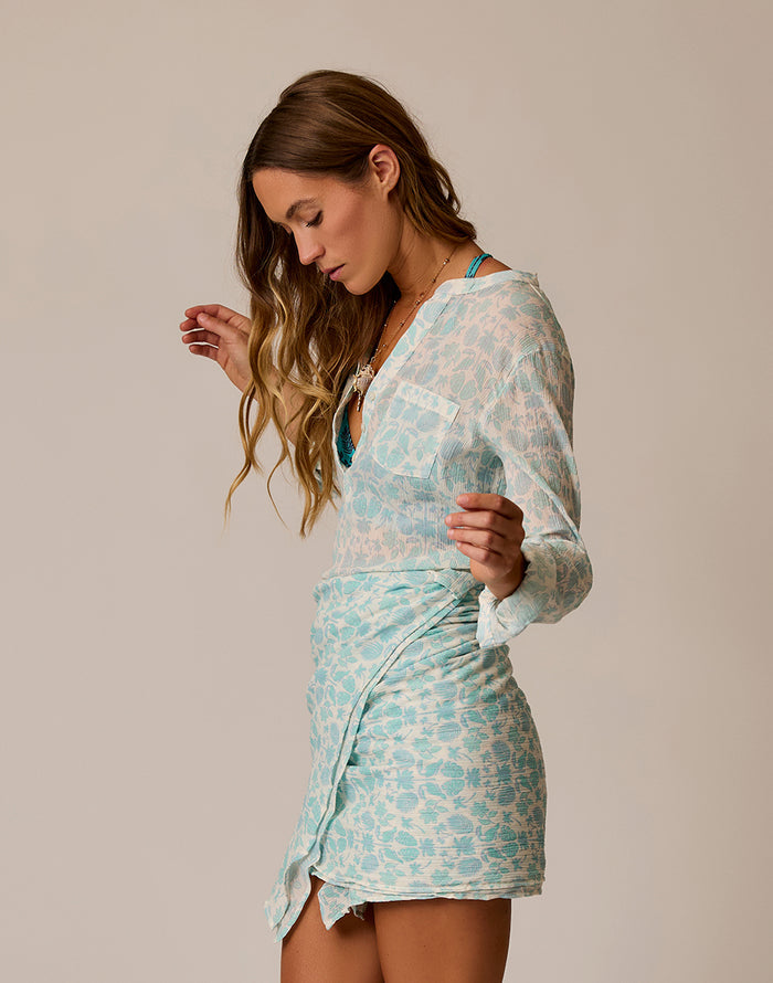 Dylan Gauze Shirt: Cloud Maitai