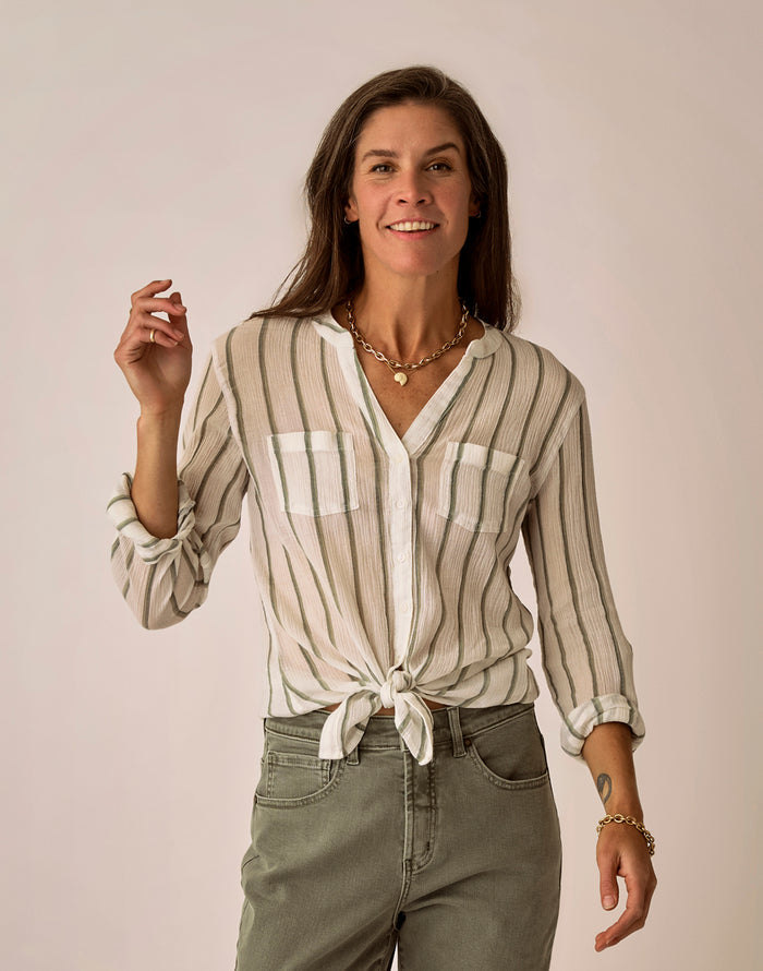 Dylan Gauze Tunic: Fatigue Stripe