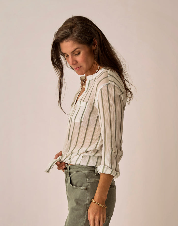 Dylan Gauze Tunic: Fatigue Stripe