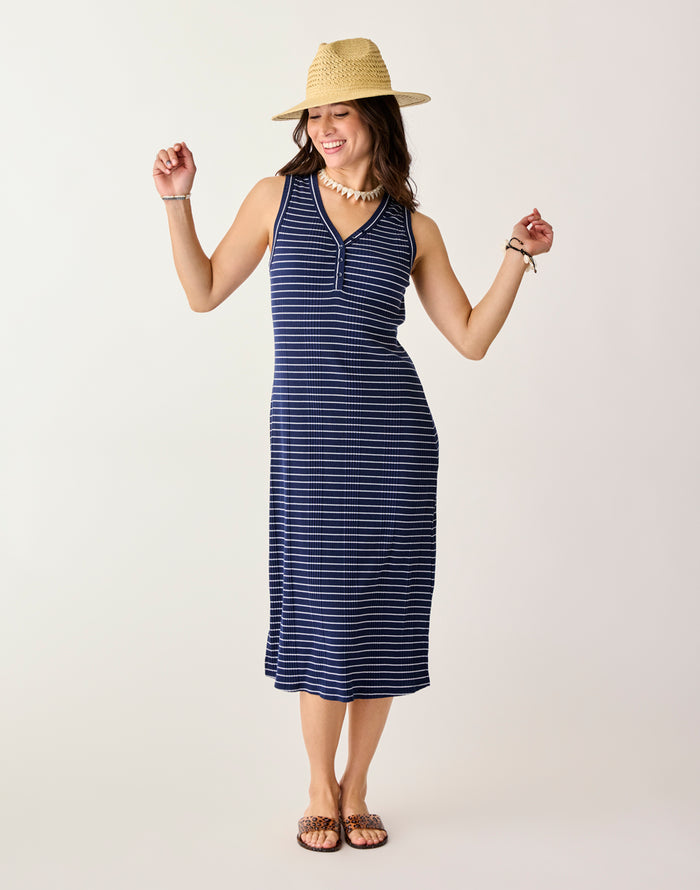 Elodie Rib Dress: Blue Stripe - FINAL SALE