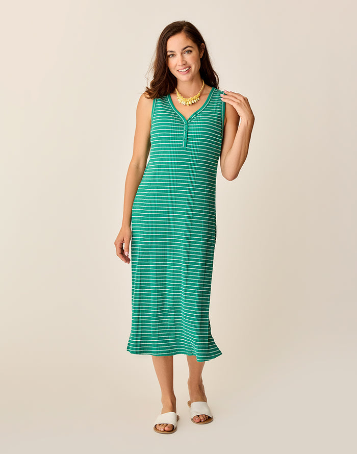 Elodie Rib Dress: Jade Stripe - FINAL SALE