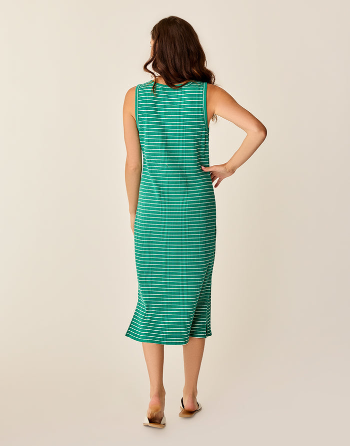 Elodie Rib Dress: Jade Stripe - FINAL SALE