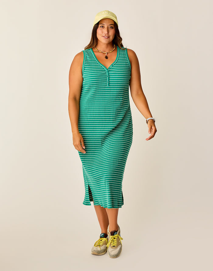 Elodie Rib Dress: Jade Stripe - FINAL SALE