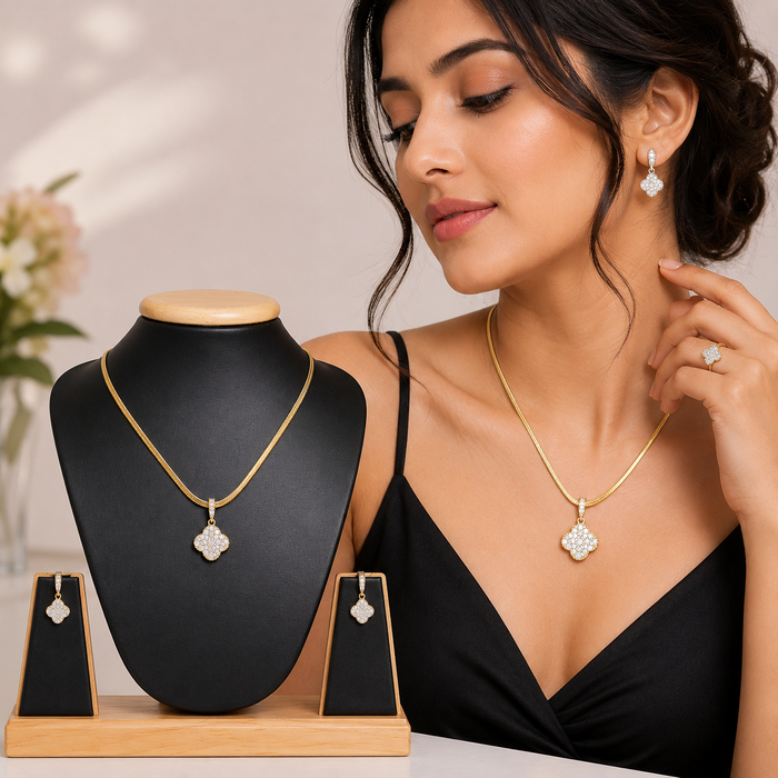 Enhance your style with this elegant Clover Pendant Necklace Set.
