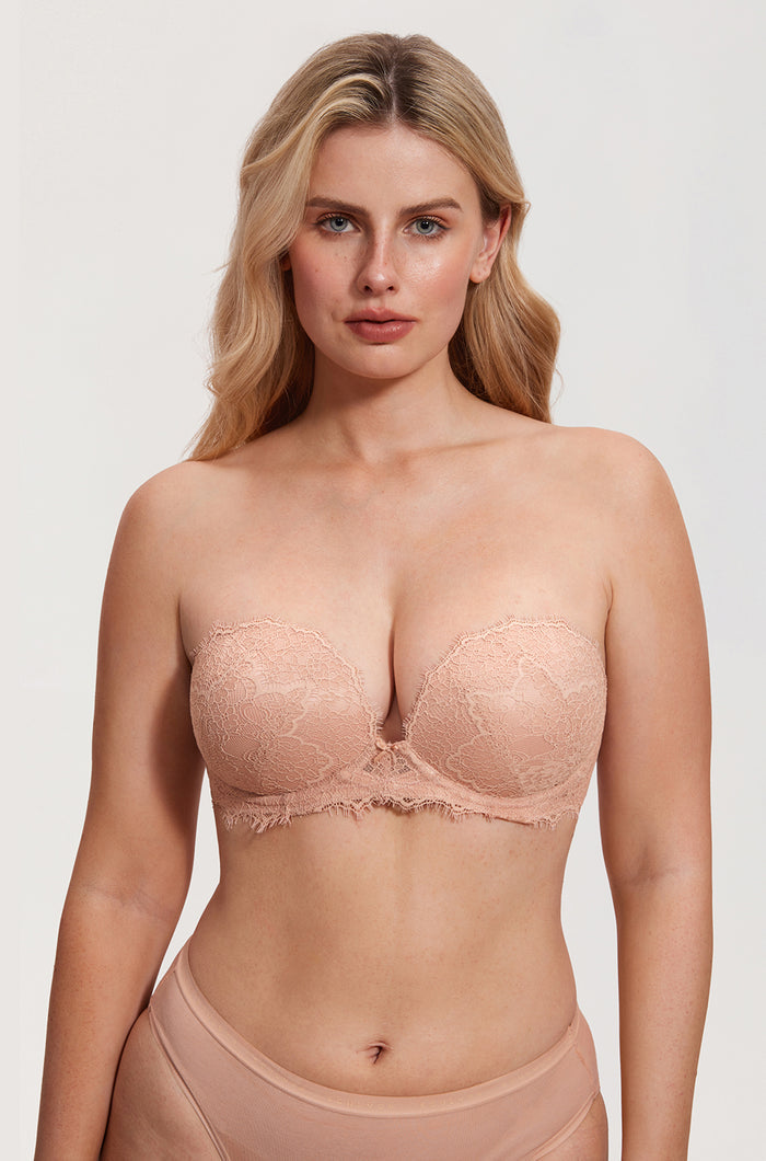 Women's Eyelash Lace Strapless Bra Blush Beige