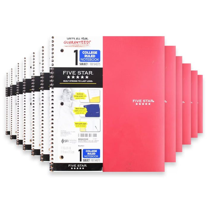 Five Star 1 Subject Spiral Notebook - 100 Sheets - 12 Pack