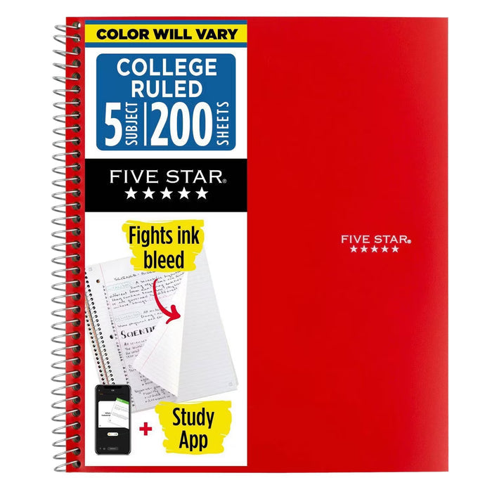 Five Star 5 Subject College Ruled Spiral Notebook - 200 Sheets - 6 Pack