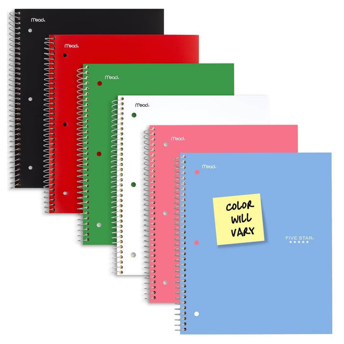 Five Star 5 Subject College Ruled Spiral Notebook - 200 Sheets - 6 Pack