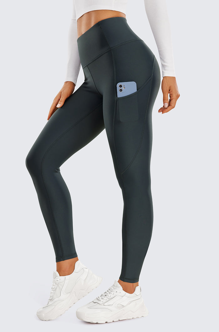 CRZ YOGA Women's Fleece Lined Leggings with Pockets 28'' Melanite