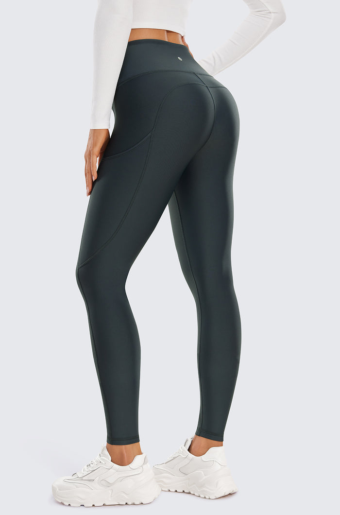 CRZ YOGA Women's Fleece Lined Leggings with Pockets 28'' Melanite
