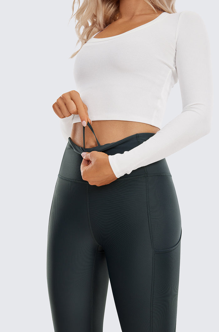 CRZ YOGA Women's Fleece Lined Leggings with Pockets 28'' Melanite