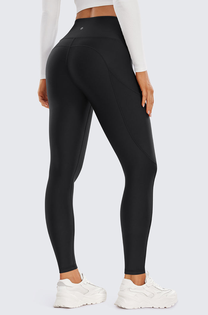 CRZ YOGA Women's Fleece Lined Leggings with Pockets 28'' Melanite