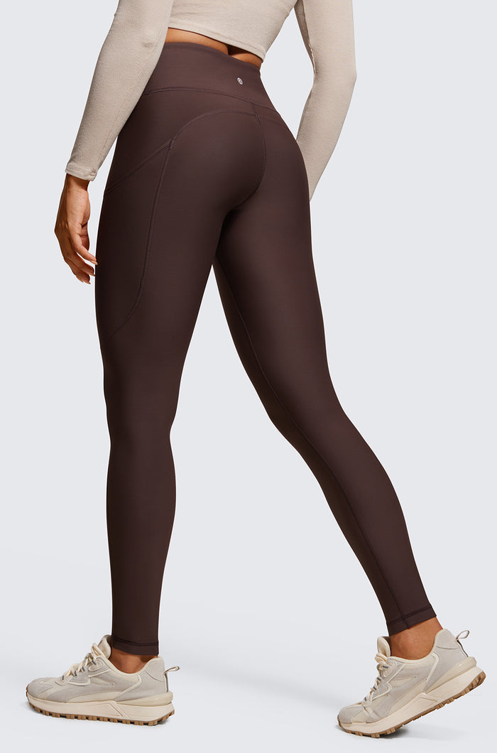 CRZ YOGA Women's Fleece Lined Leggings with Pockets 28'' Black
