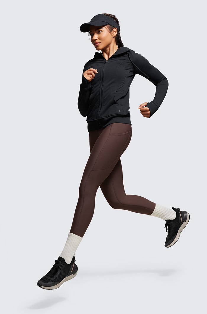 CRZ YOGA Women's Fleece Lined Leggings with Pockets 28'' Black