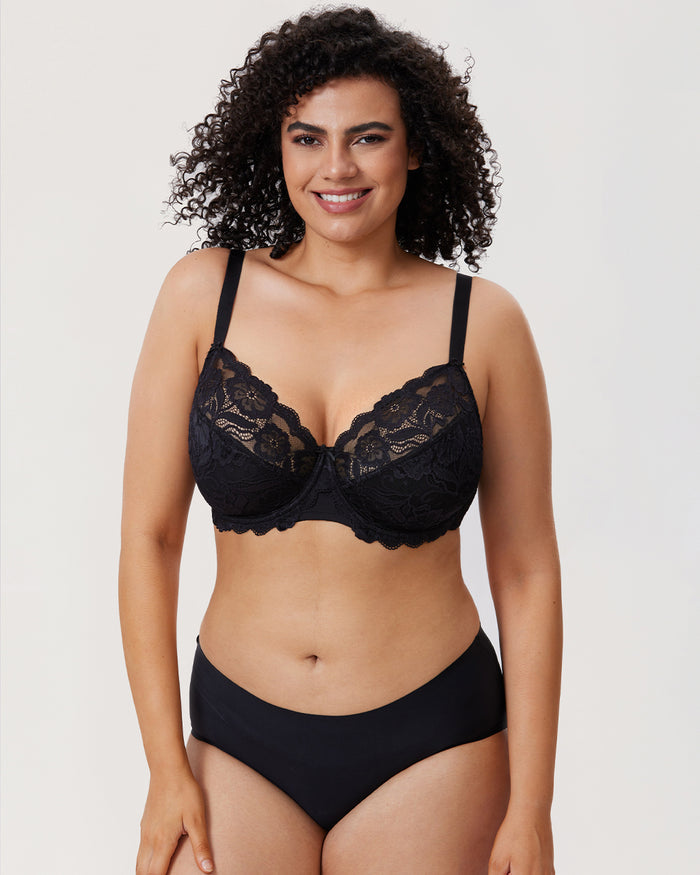 Women's Floral Lace Underwired Bra Black