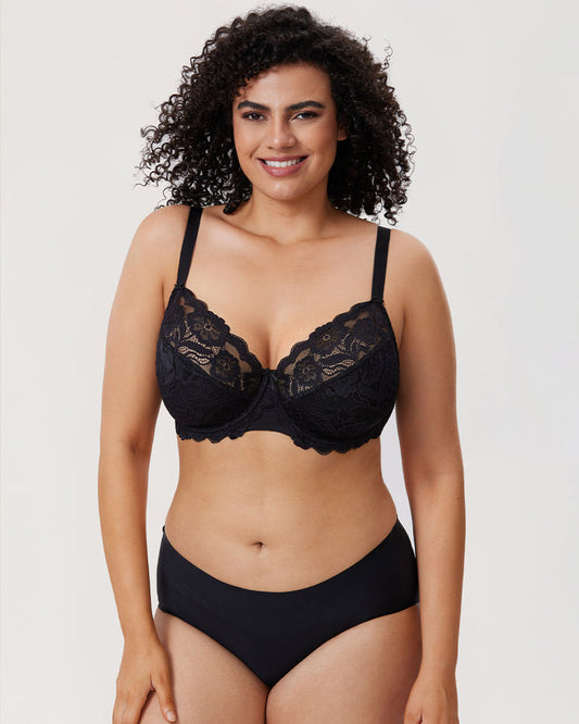 Women's Floral Lace Underwired Bra Black