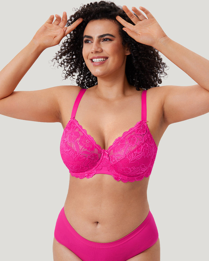 Women's Floral Lace Underwired Bra Glitter Pink