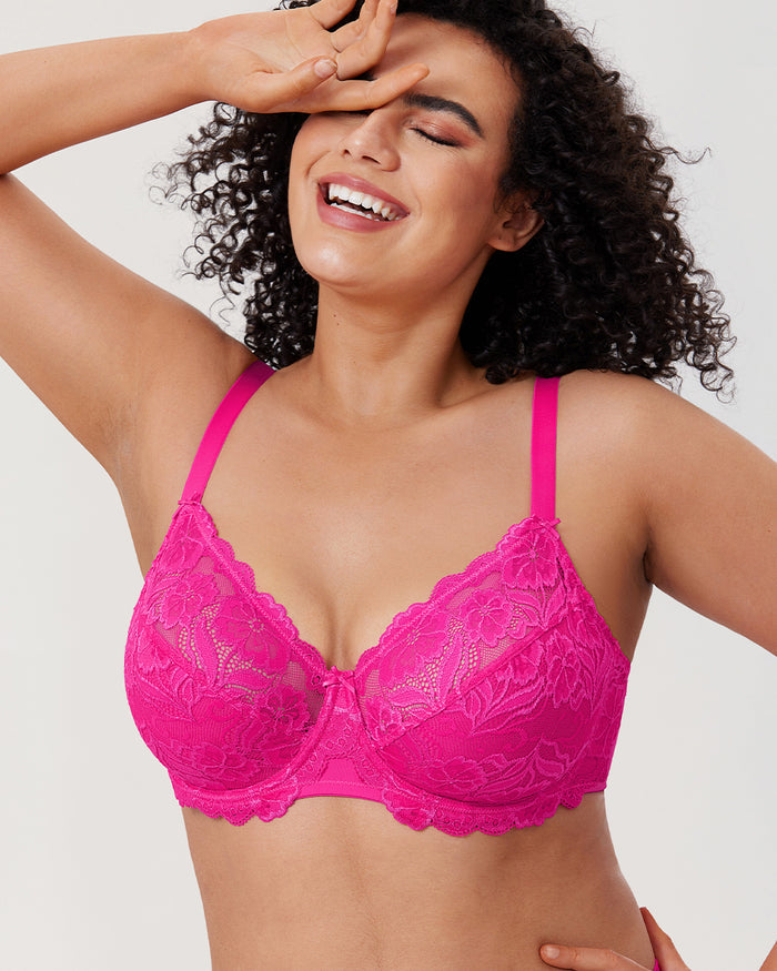 Women's Floral Lace Underwired Bra Glitter Pink
