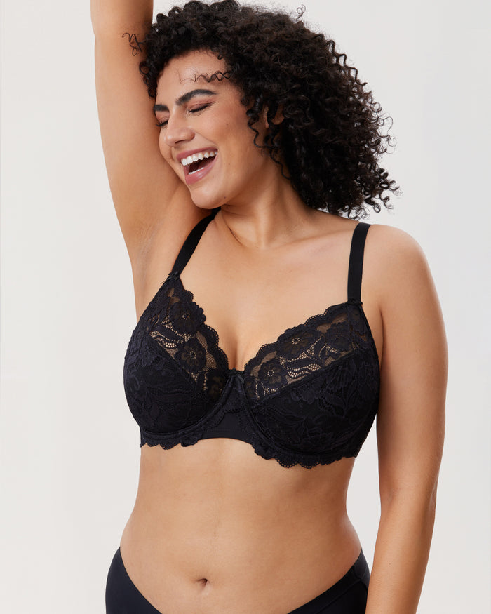 Women's Floral Lace Underwired Bra Black