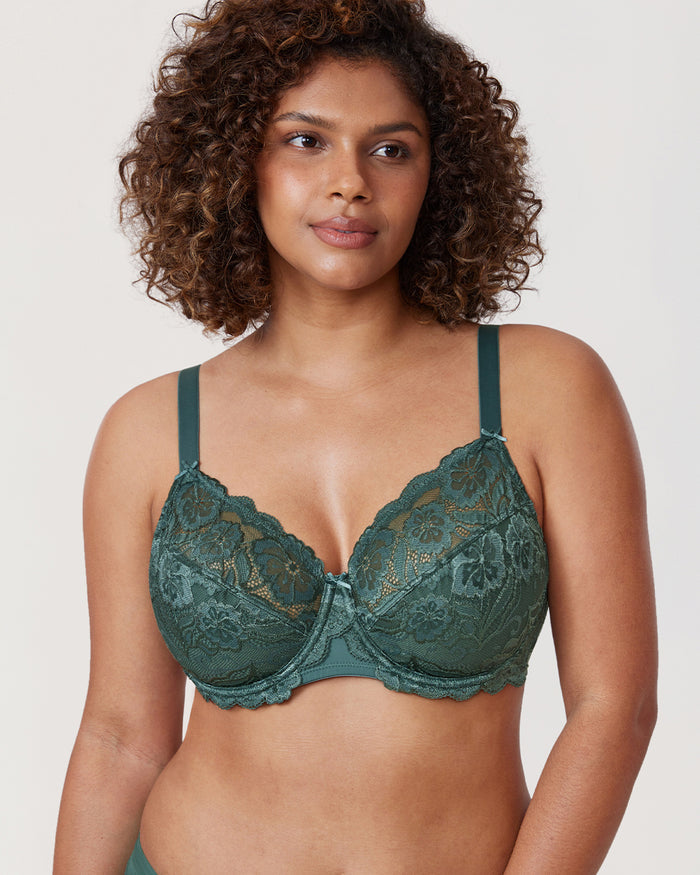 Women's Floral Lace Underwired Bra Midnight Emerald