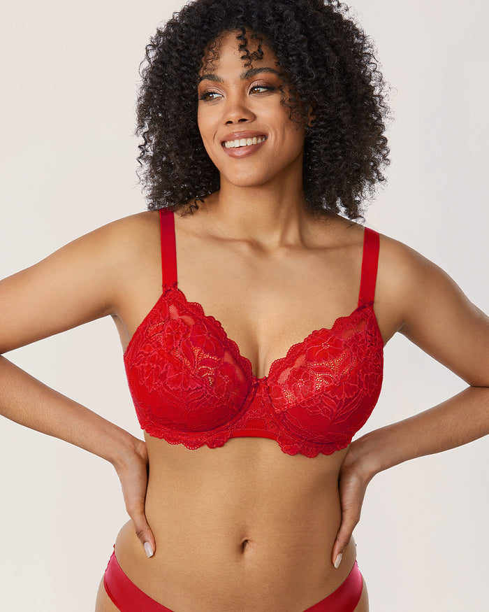 Women's Floral Lace Underwired Bra Lipstick Red