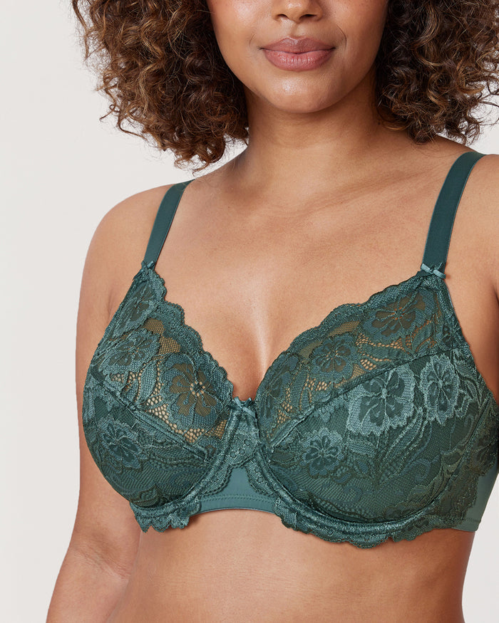 Women's Floral Lace Underwired Bra Midnight Emerald