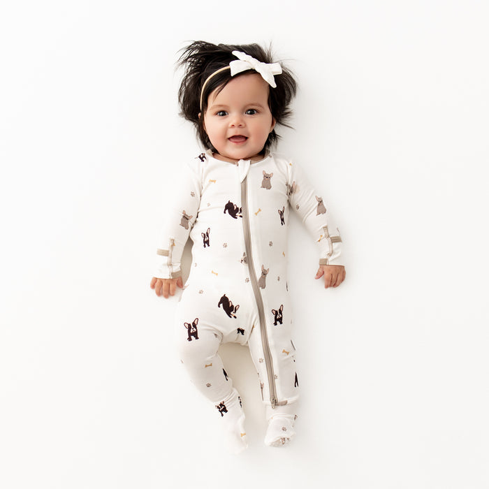 French bulldog print bamboo zippered baby footie pajama