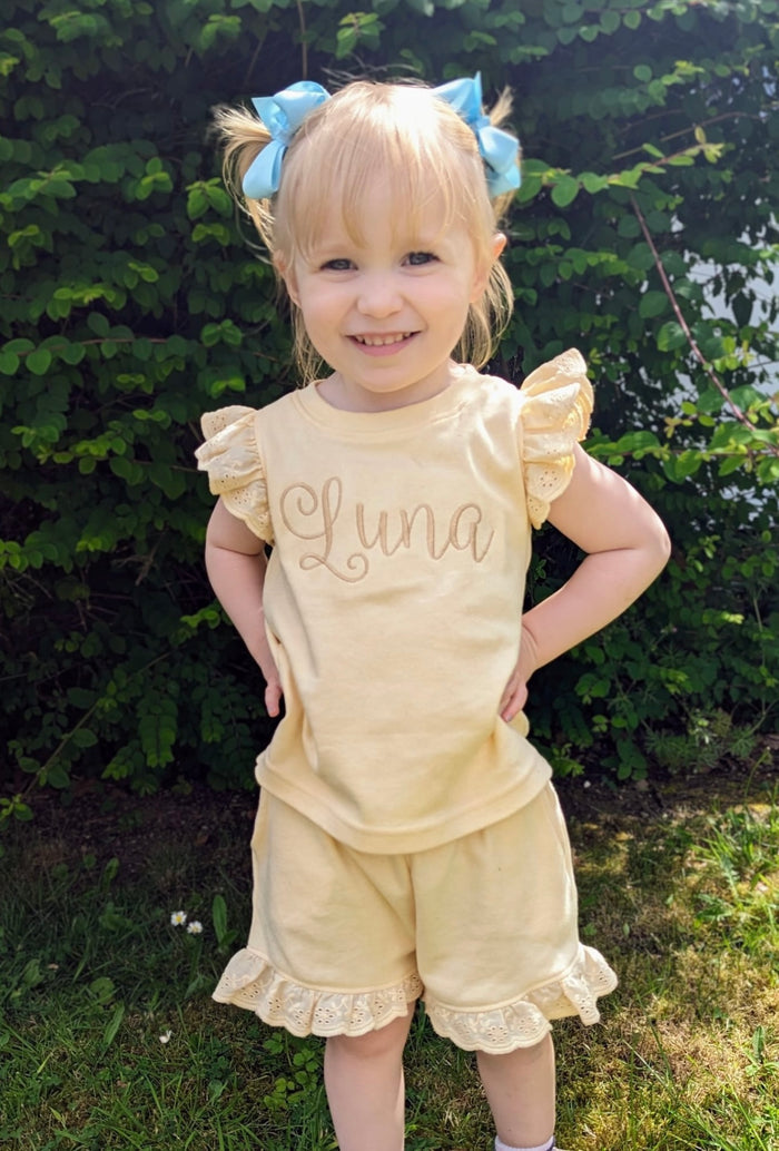 Girls frill apricot short set