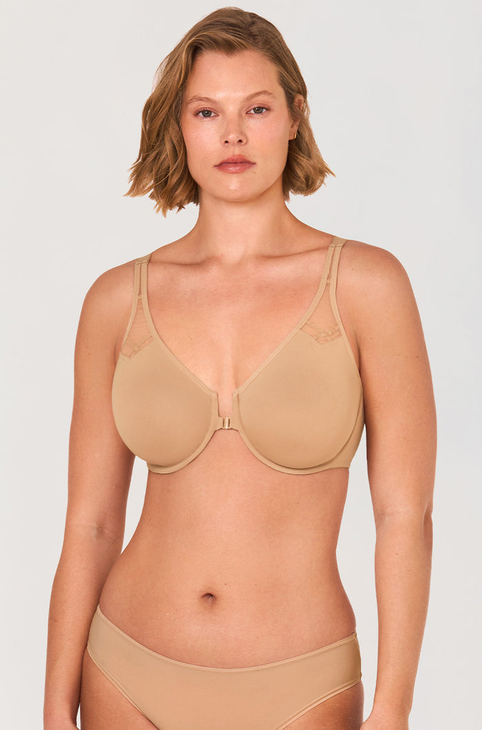 DELIMIRA Women's Front Closure Unlined Bra Natural