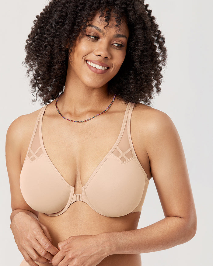 DELIMIRA Women's Front Closure Unlined Bra Beige