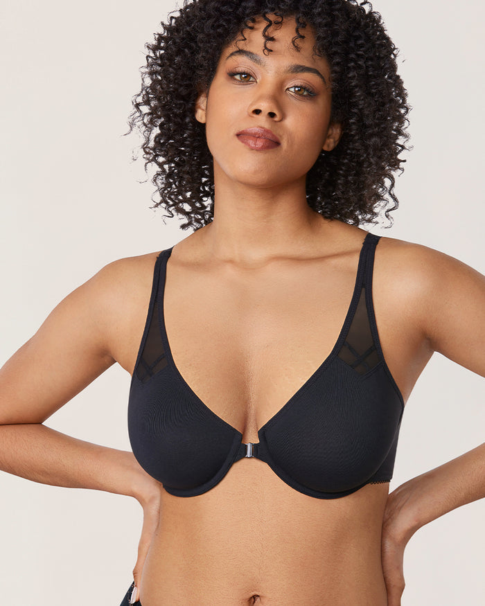 DELIMIRA Women's Front Closure Unlined Bra Black