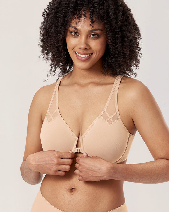 DELIMIRA Women's Front Closure Unlined Bra Beige