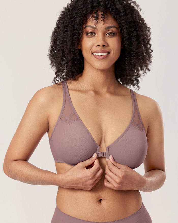 DELIMIRA Women's Front Closure Unlined Bra Mochaccino