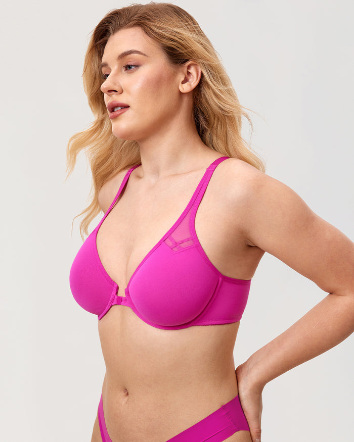DELIMIRA Women's Front Closure Unlined Bra Hibiscus Purple