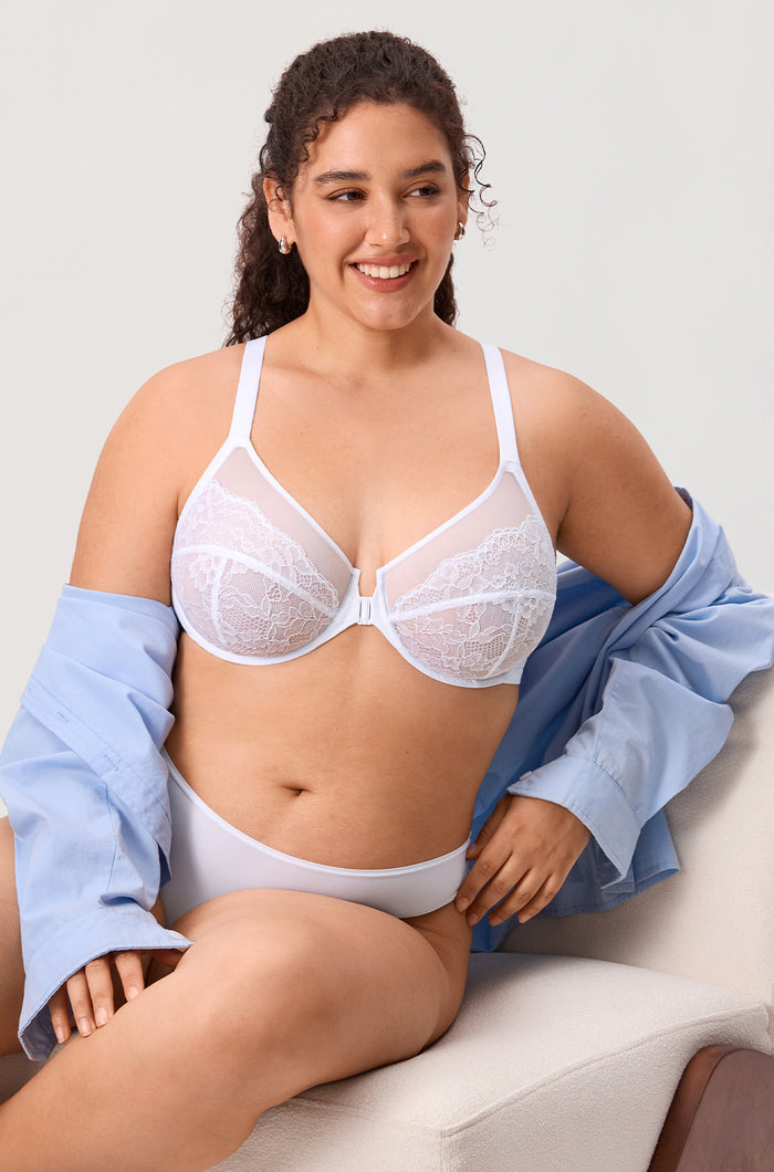 Full Coverage Front Closure Racerback Lace Bra
