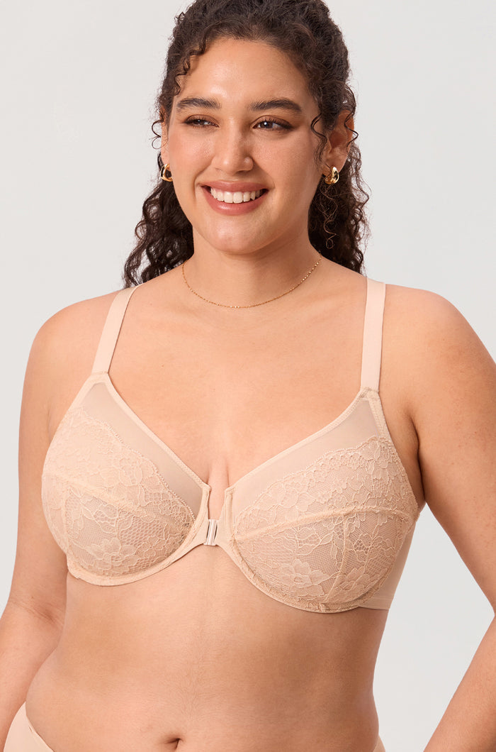 Full Coverage Front Closure Racerback Lace Bra
